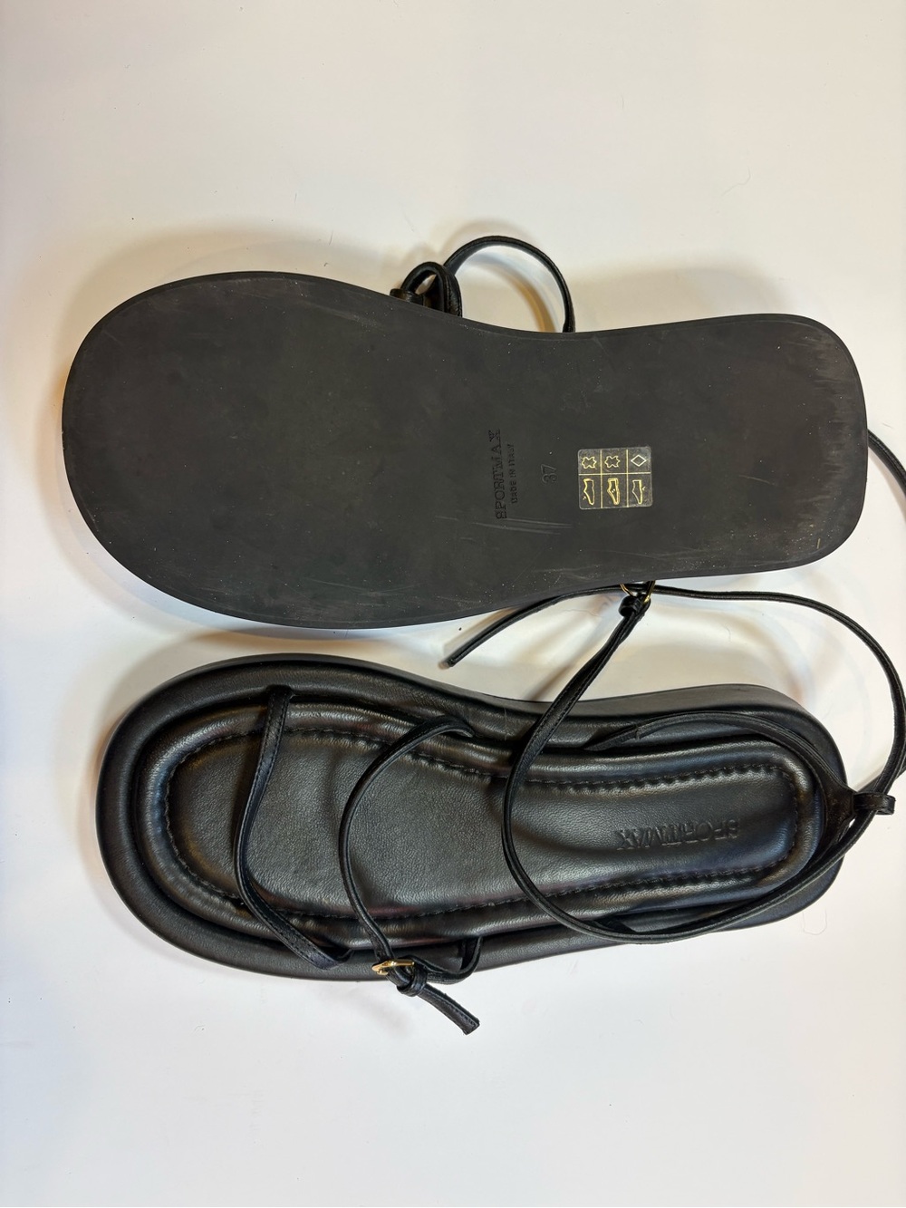 Sportmax Effige Strappy Flat Sandal | Black Leather | Size 37 | Max Mara | New - Picture 2 of 5